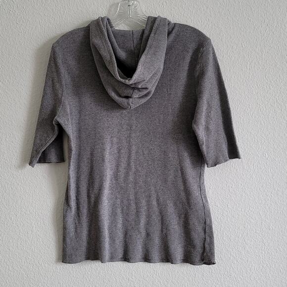 KRISTIN DAVIS Thermal Hoodie Waffle Knit Short Sleeve Pockets Size Medium Gray - Picture 5 of 8